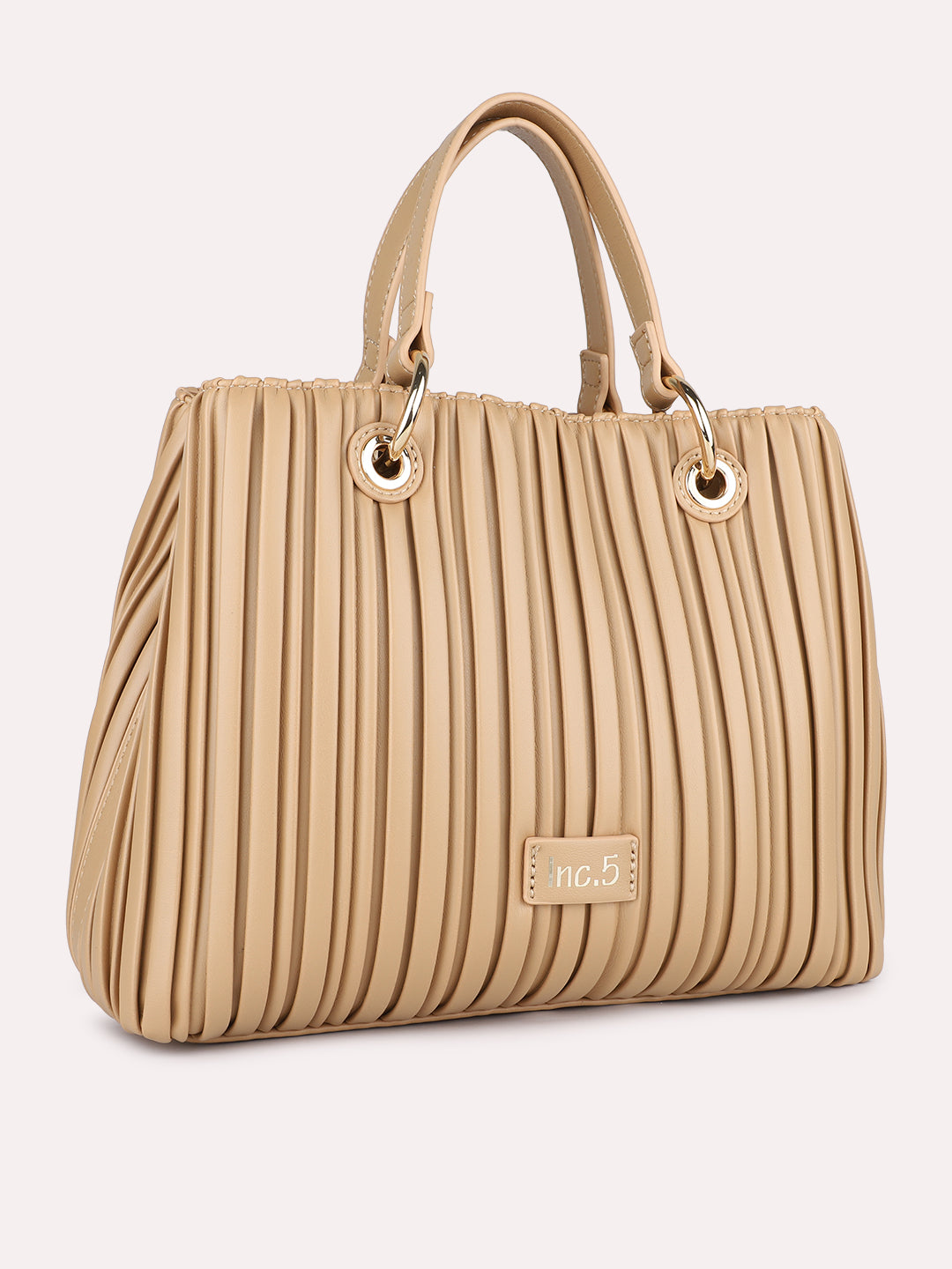 Womens Camel Brown Textured Handbag With Magnet Lock