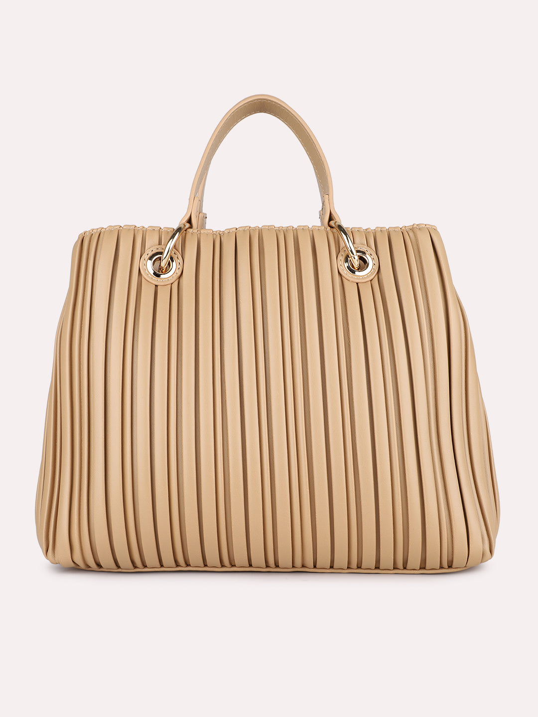 Womens Camel Brown Textured Handbag With Magnet Lock