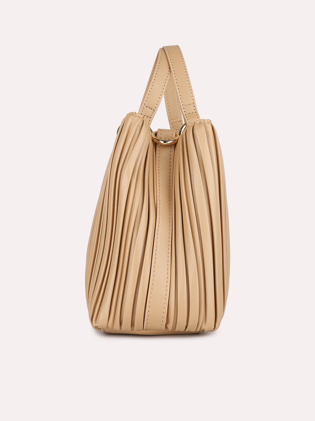 Womens Camel Brown Textured Handbag With Magnet Lock