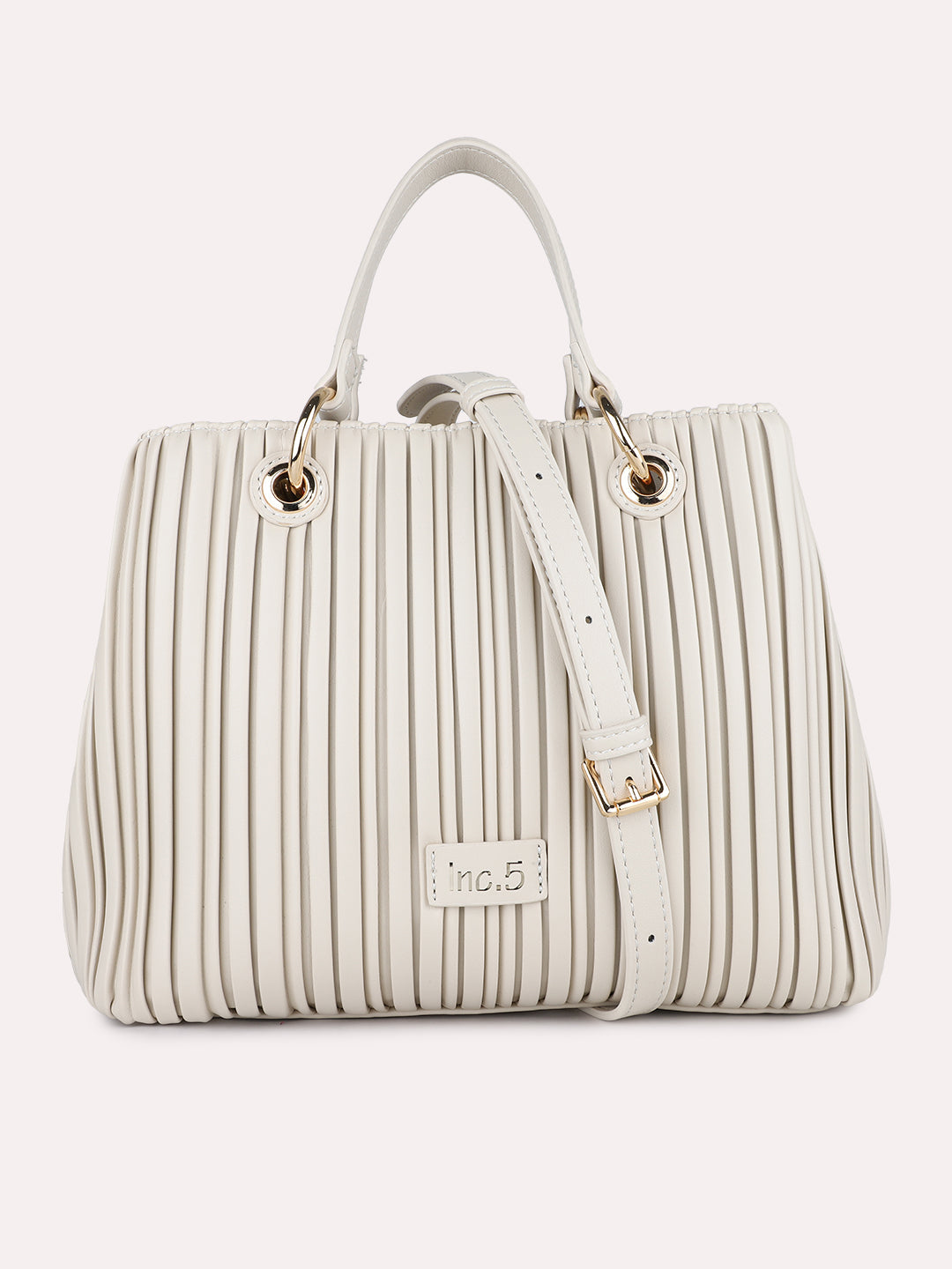 Womens Cream Textured Handbag With Magnet Lock