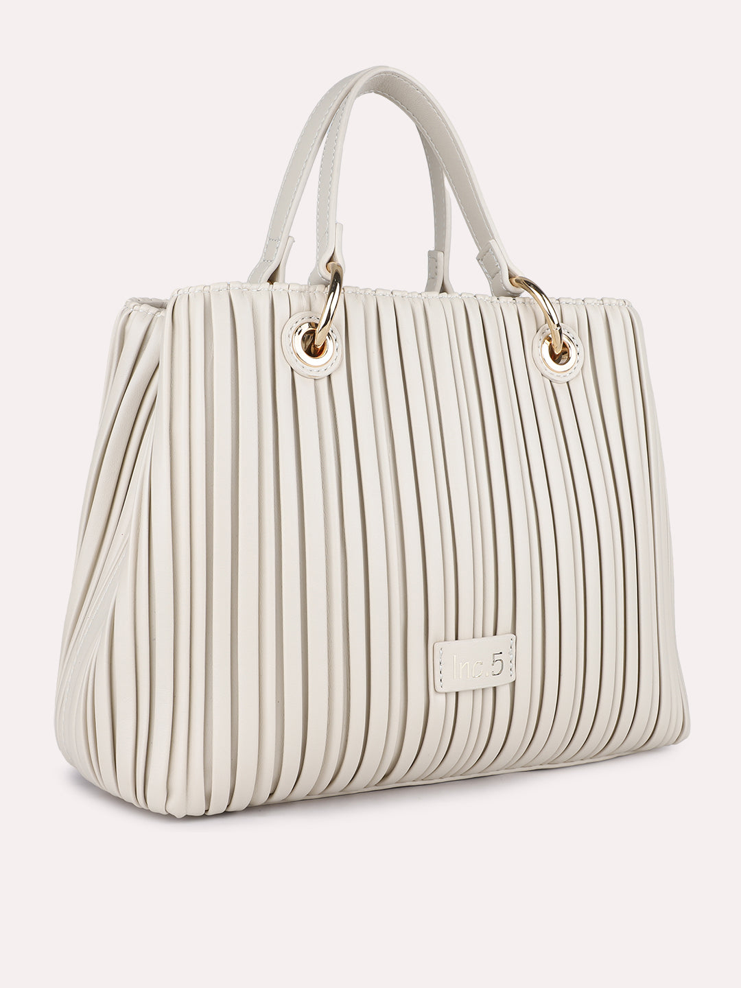 Womens Cream Textured Handbag With Magnet Lock