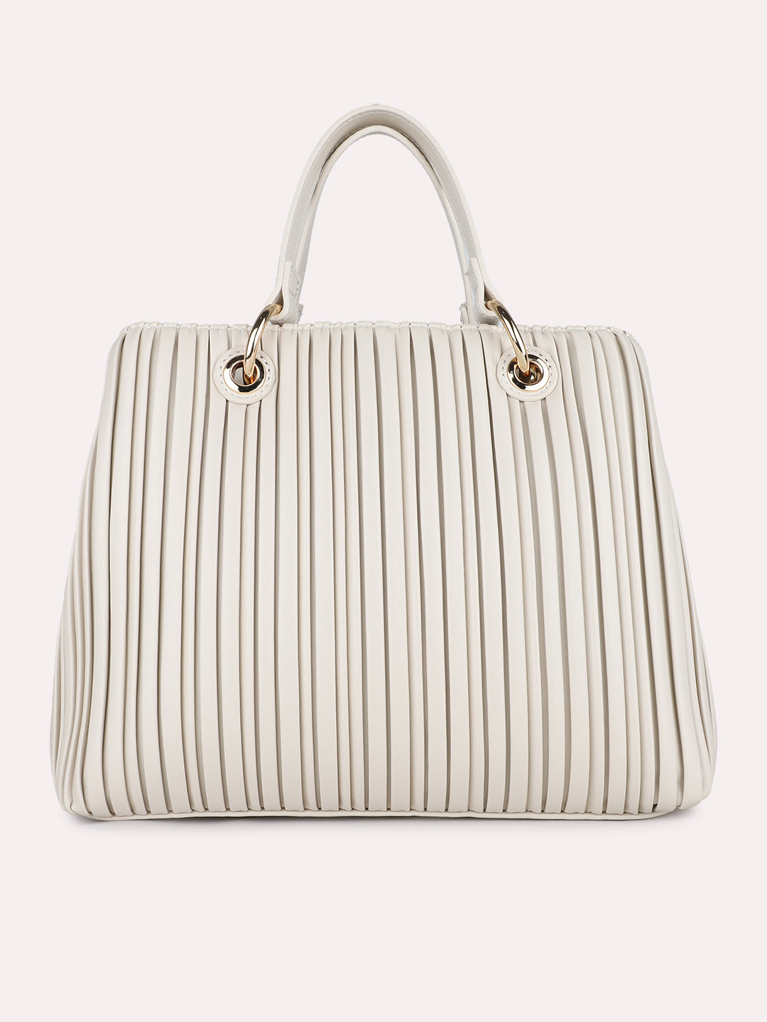 Womens Cream Textured Handbag With Magnet Lock