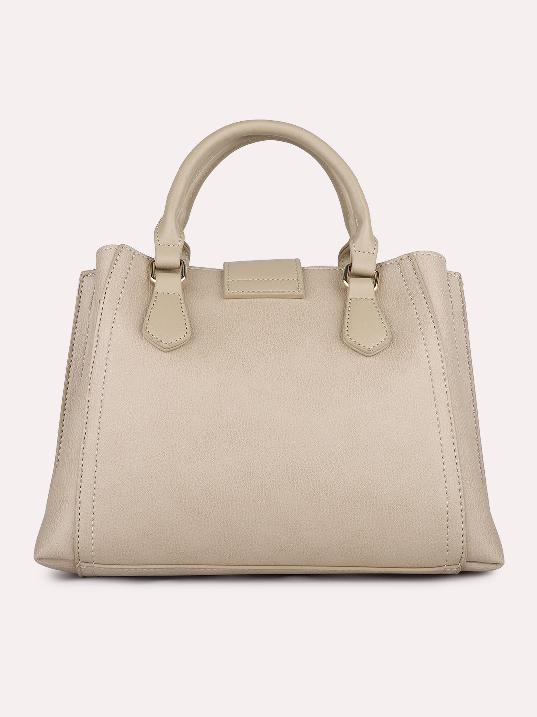 Womens Beige Textured Handbag With Twist Lock