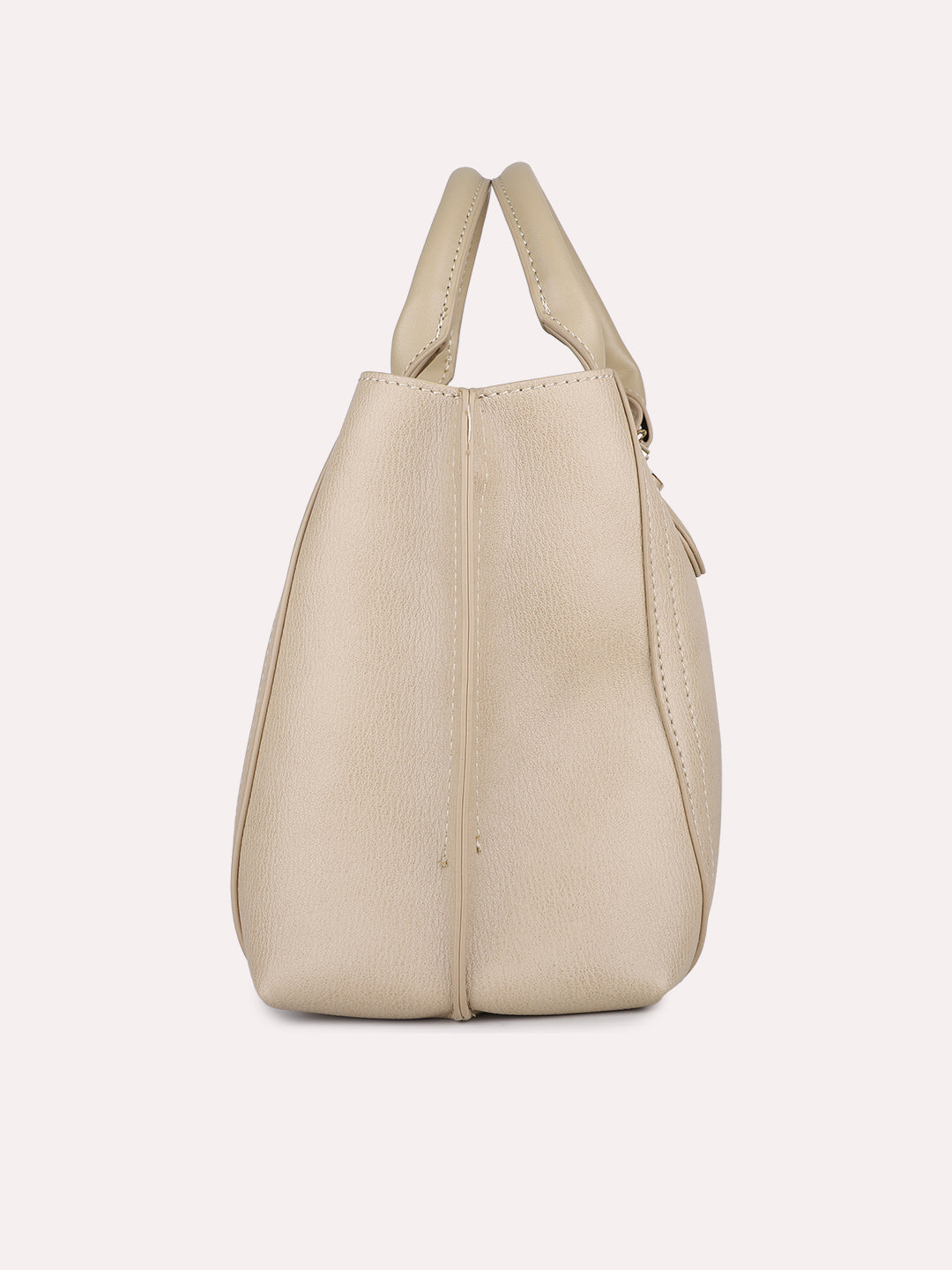 Womens Beige Textured Handbag With Twist Lock