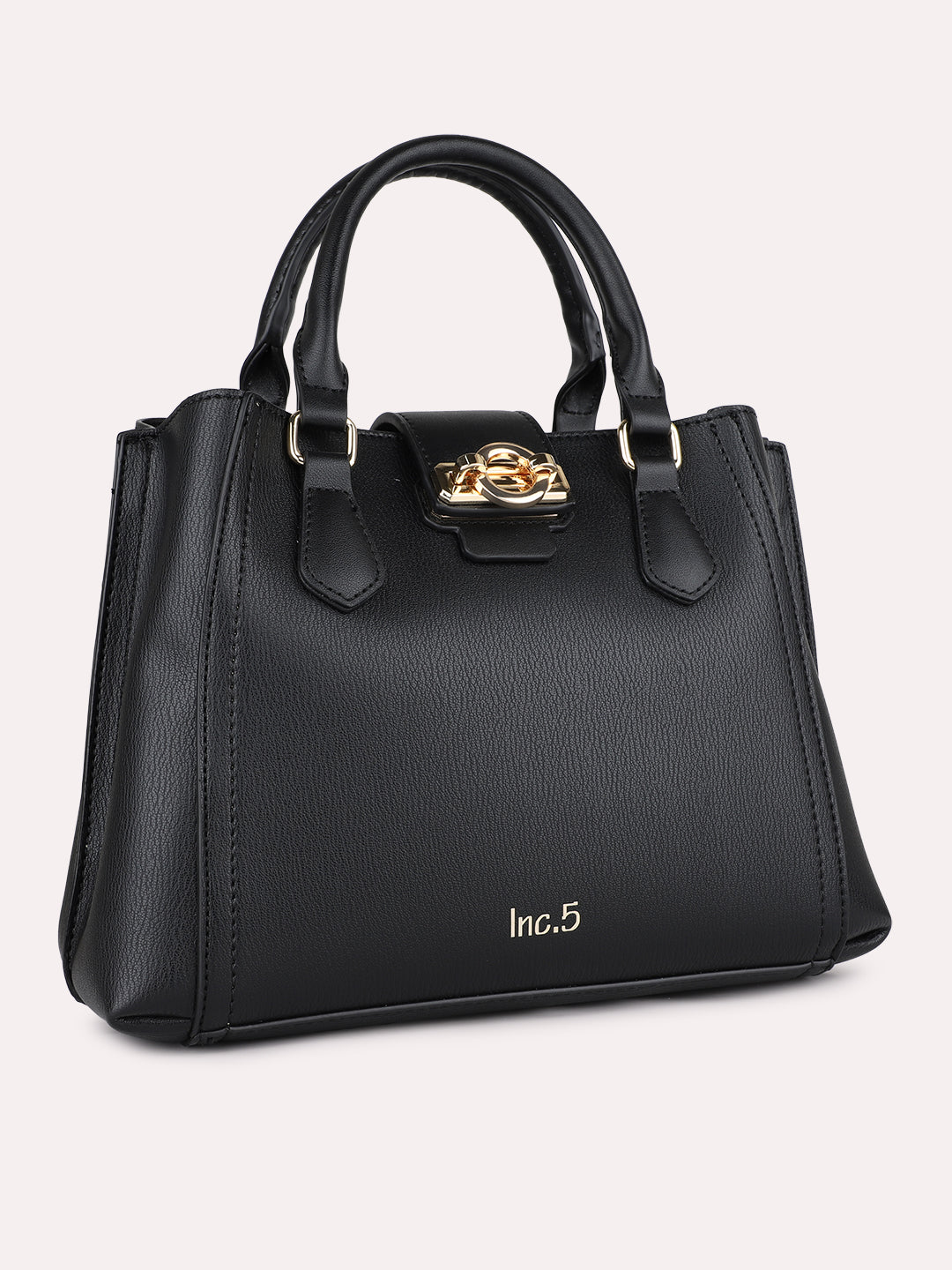 Buy Now Womens Black Textured Handbag With Twist Lock