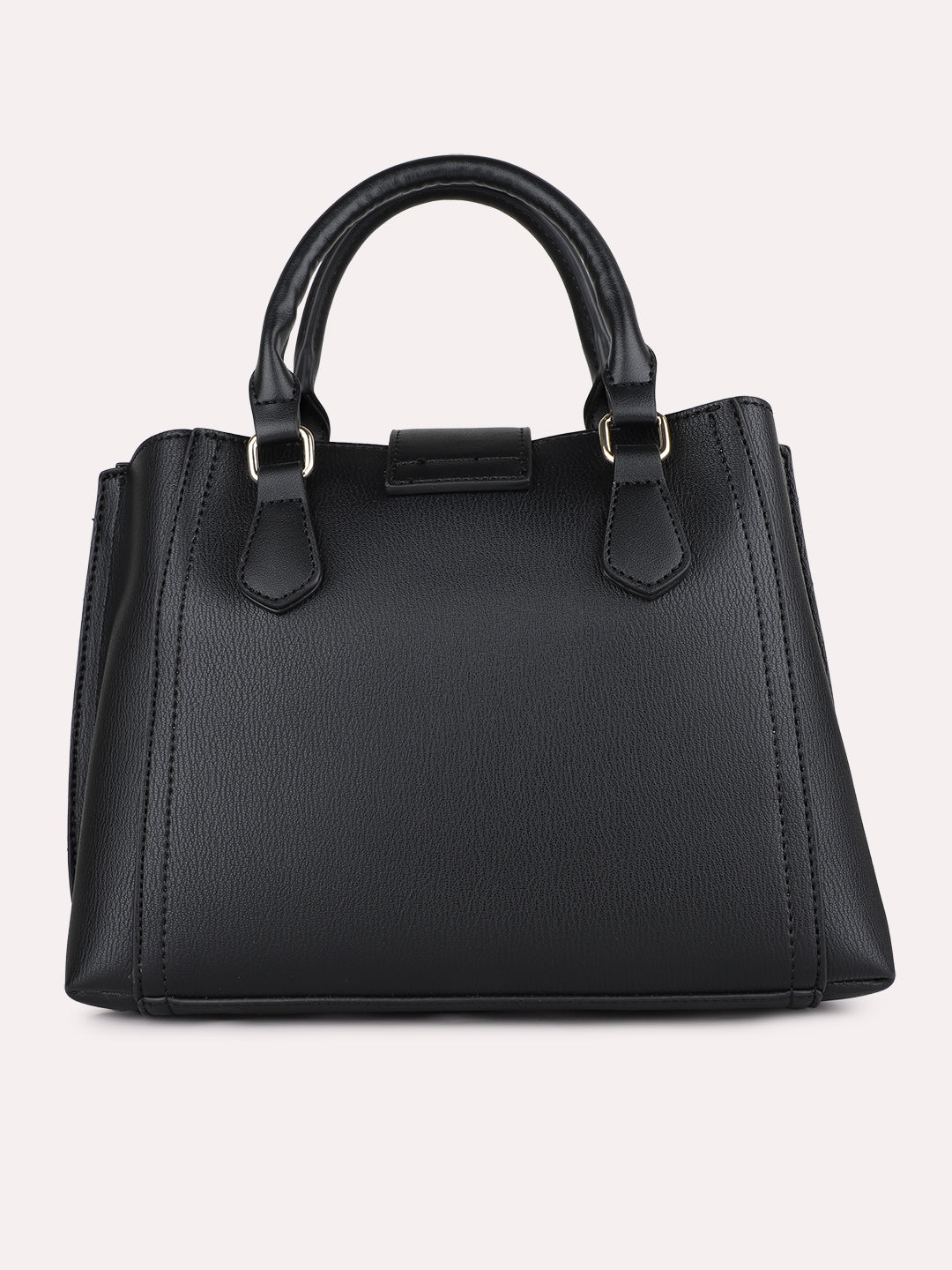 Womens Black Textured Handbag With Twist Lock