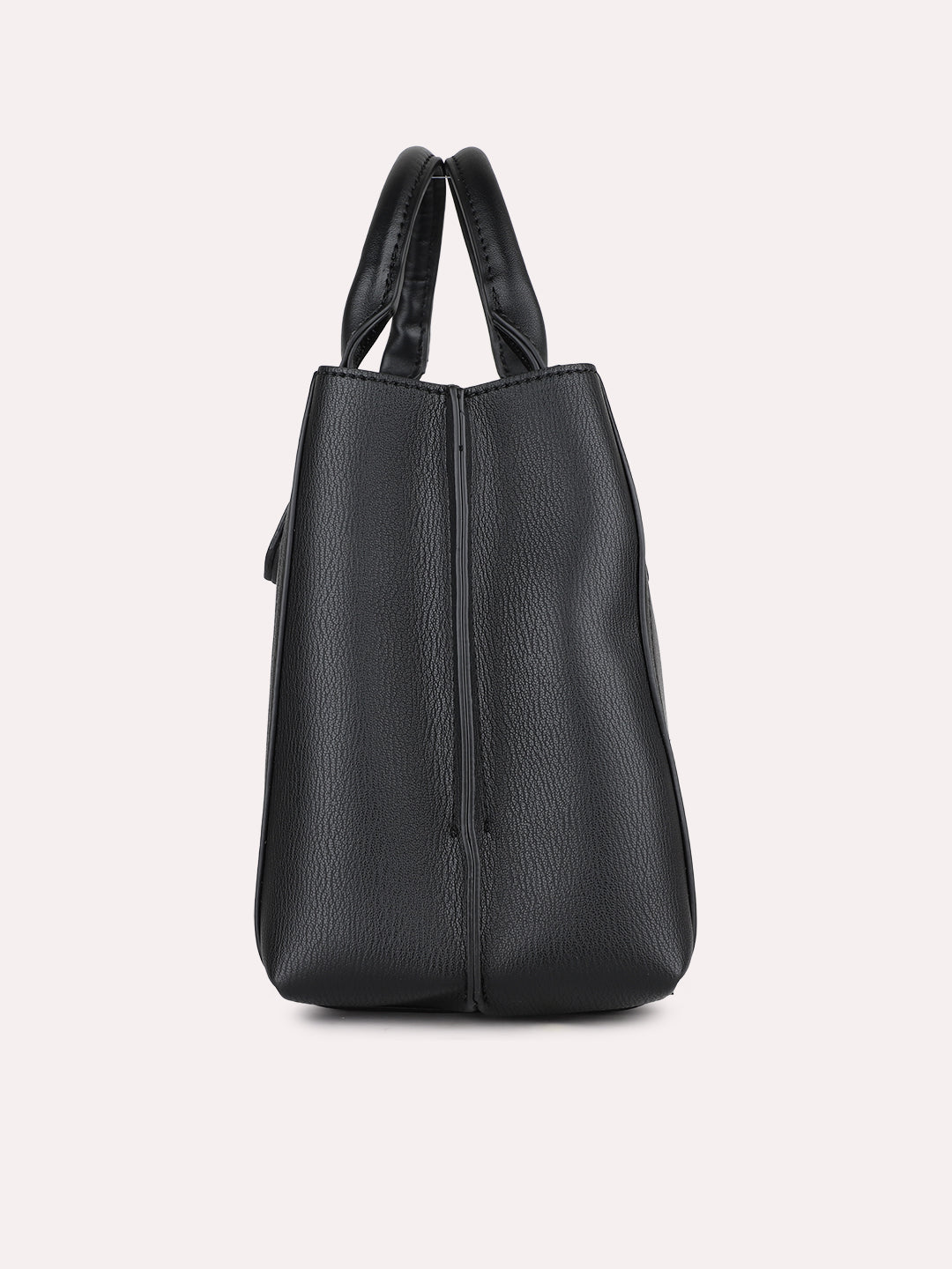 Womens Black Textured Handbag With Twist Lock