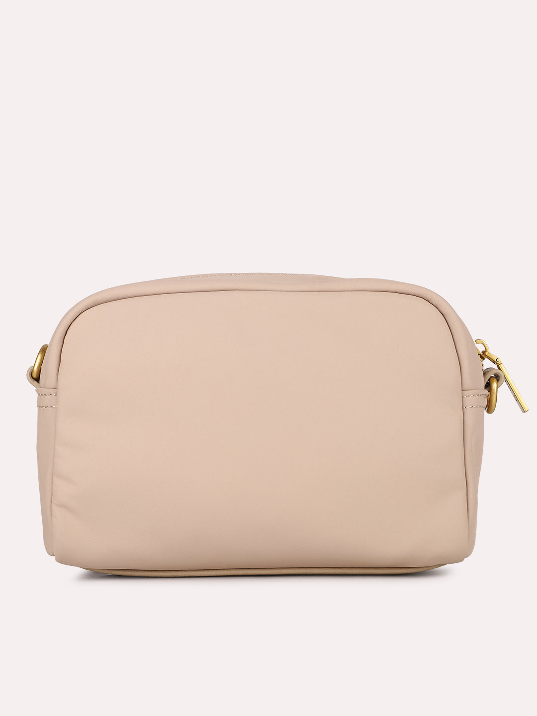 Womens Beige Textured Sling Bag With Zip Lock