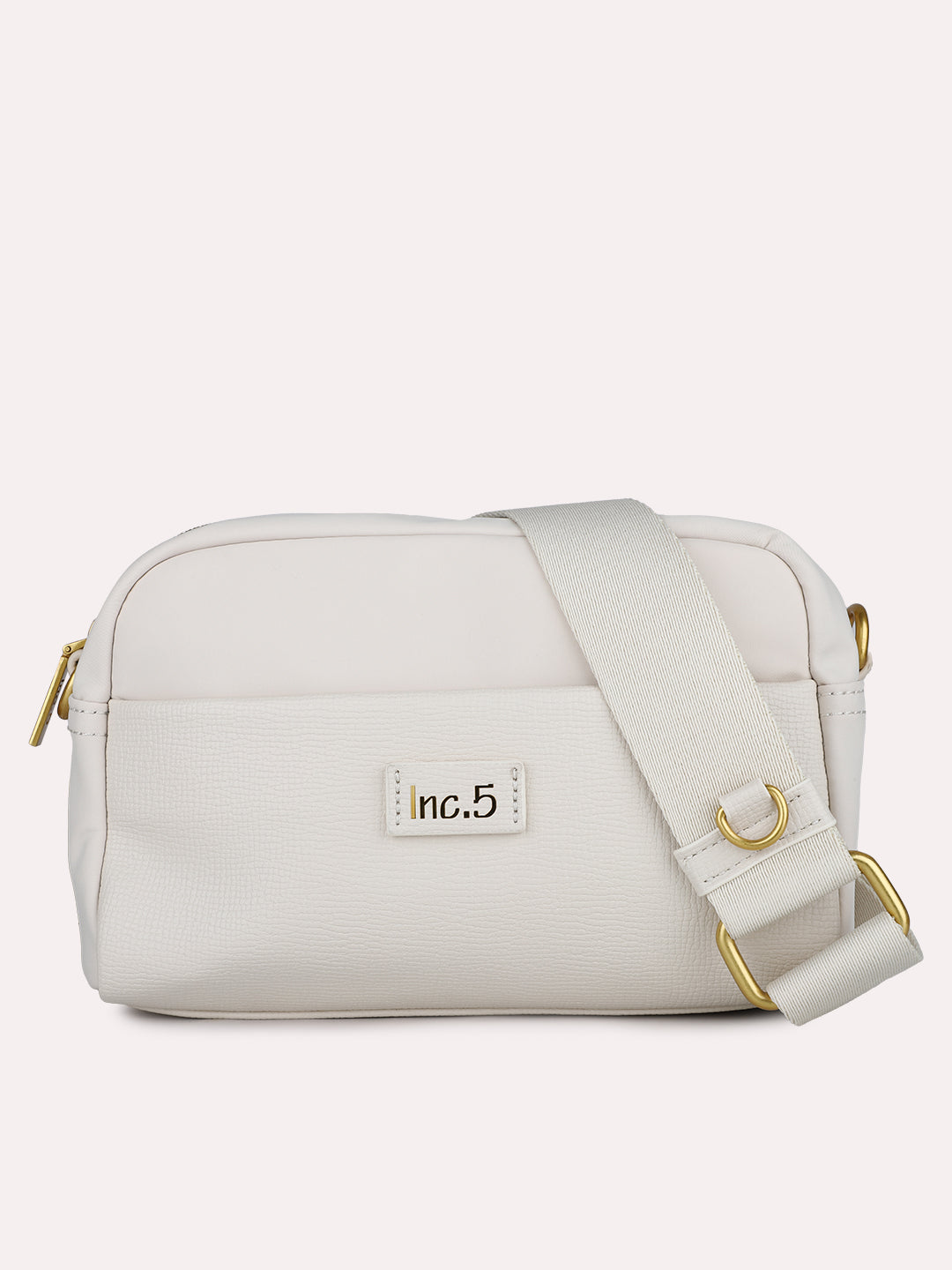 Womens Cream Textured Sling Bag With Zip Lock