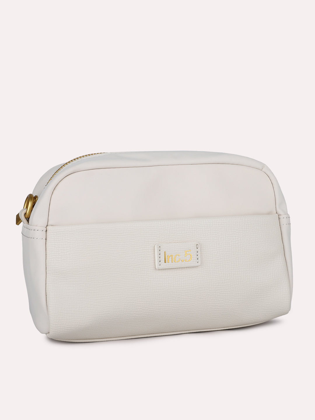 Womens Cream Textured Sling Bag With Zip Lock
