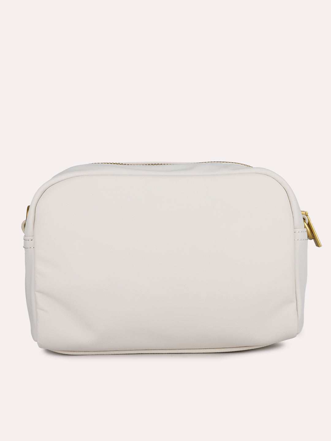 Womens Cream Textured Sling Bag With Zip Lock