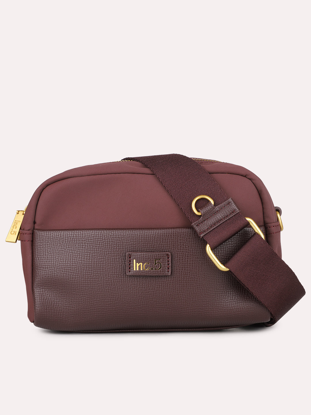 Womens Red Textured Sling Bag With Zip Lock