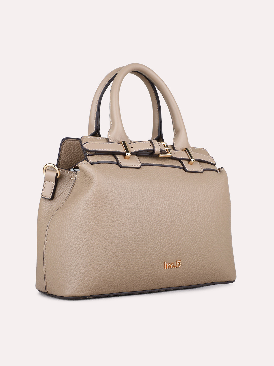 Womens Taupe Handbag With Zip Lock For Casual
