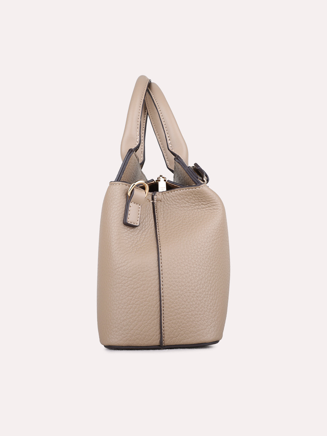 Womens Taupe Handbag With Zip Lock For Casual