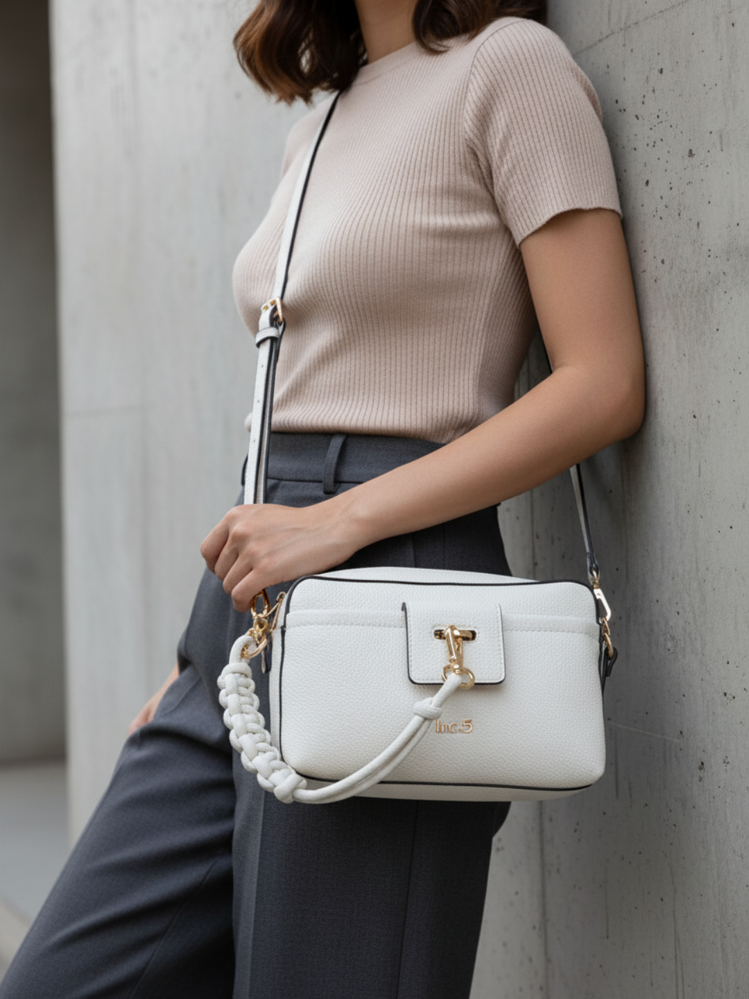 Womens Beige Sling Bag With Zip Lock For Party