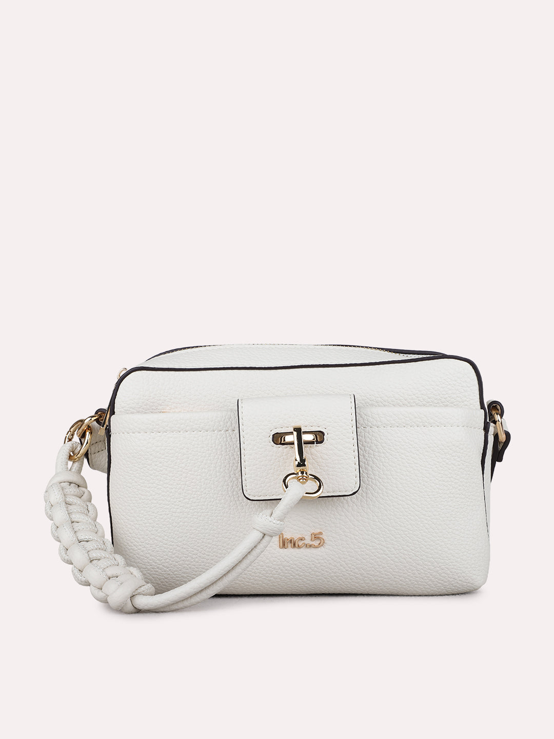 Womens Beige Sling Bag With Zip Lock For Party