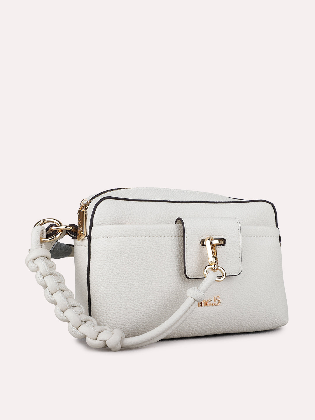 Womens Beige Sling Bag With Zip Lock For Party