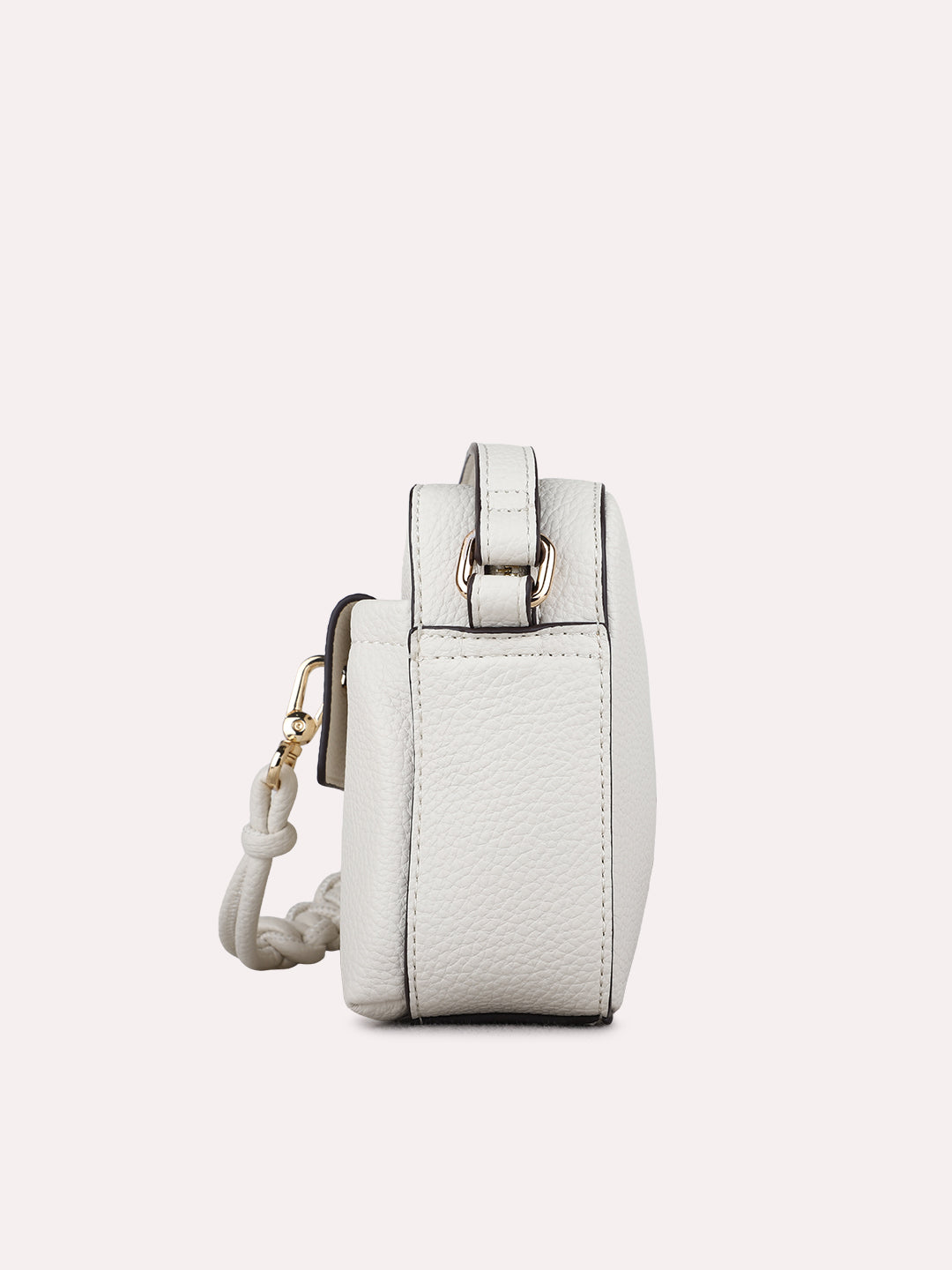 Womens Beige Sling Bag With Zip Lock For Party