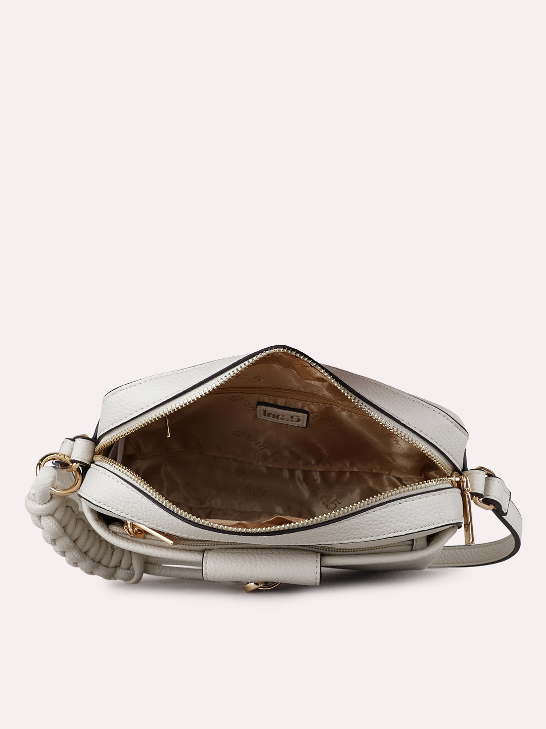 Womens Beige Sling Bag With Zip Lock For Party