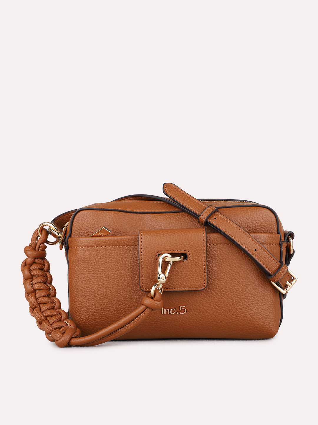 Womens Brown Sling Bag With Zip Lock For Party