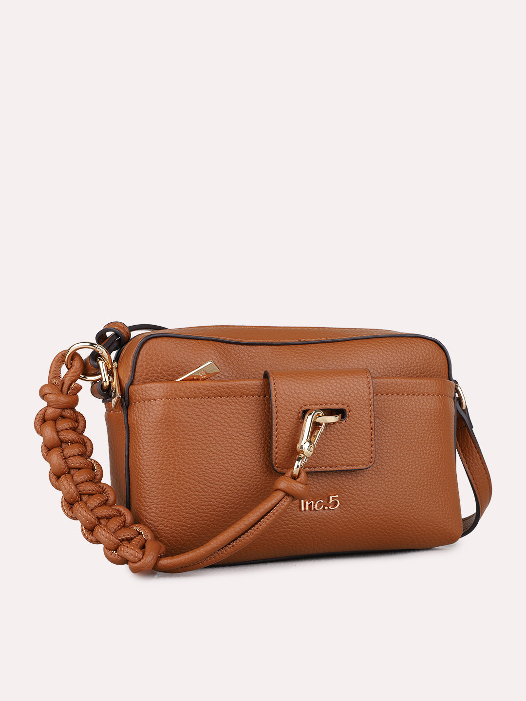 Womens Brown Sling Bag With Zip Lock For Party