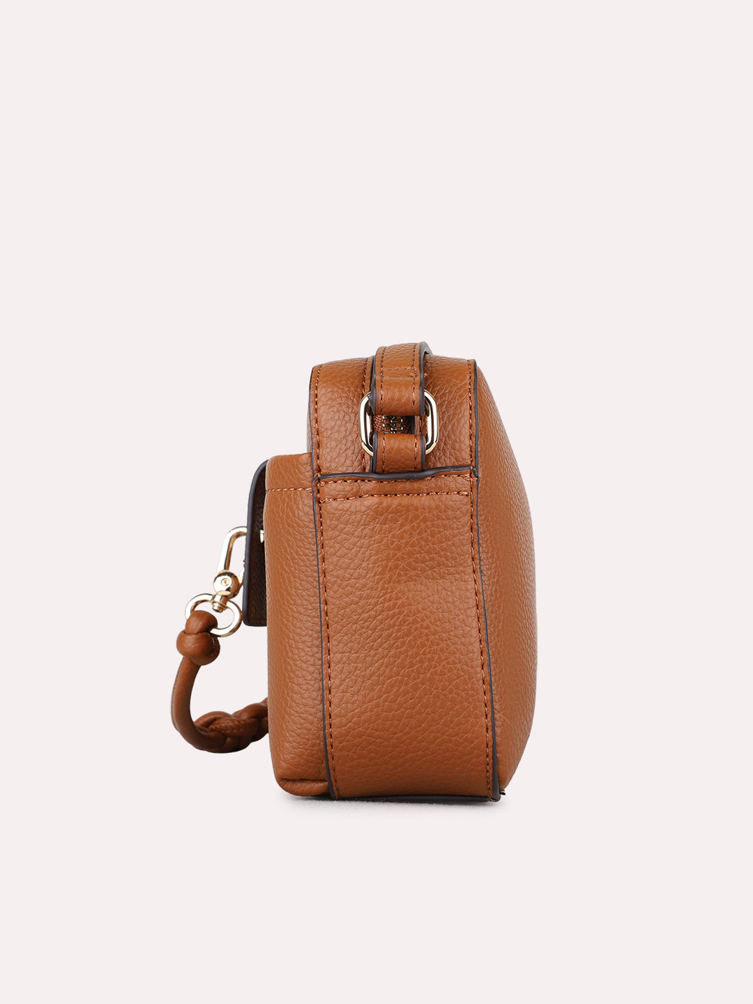 Womens Brown Sling Bag With Zip Lock For Party