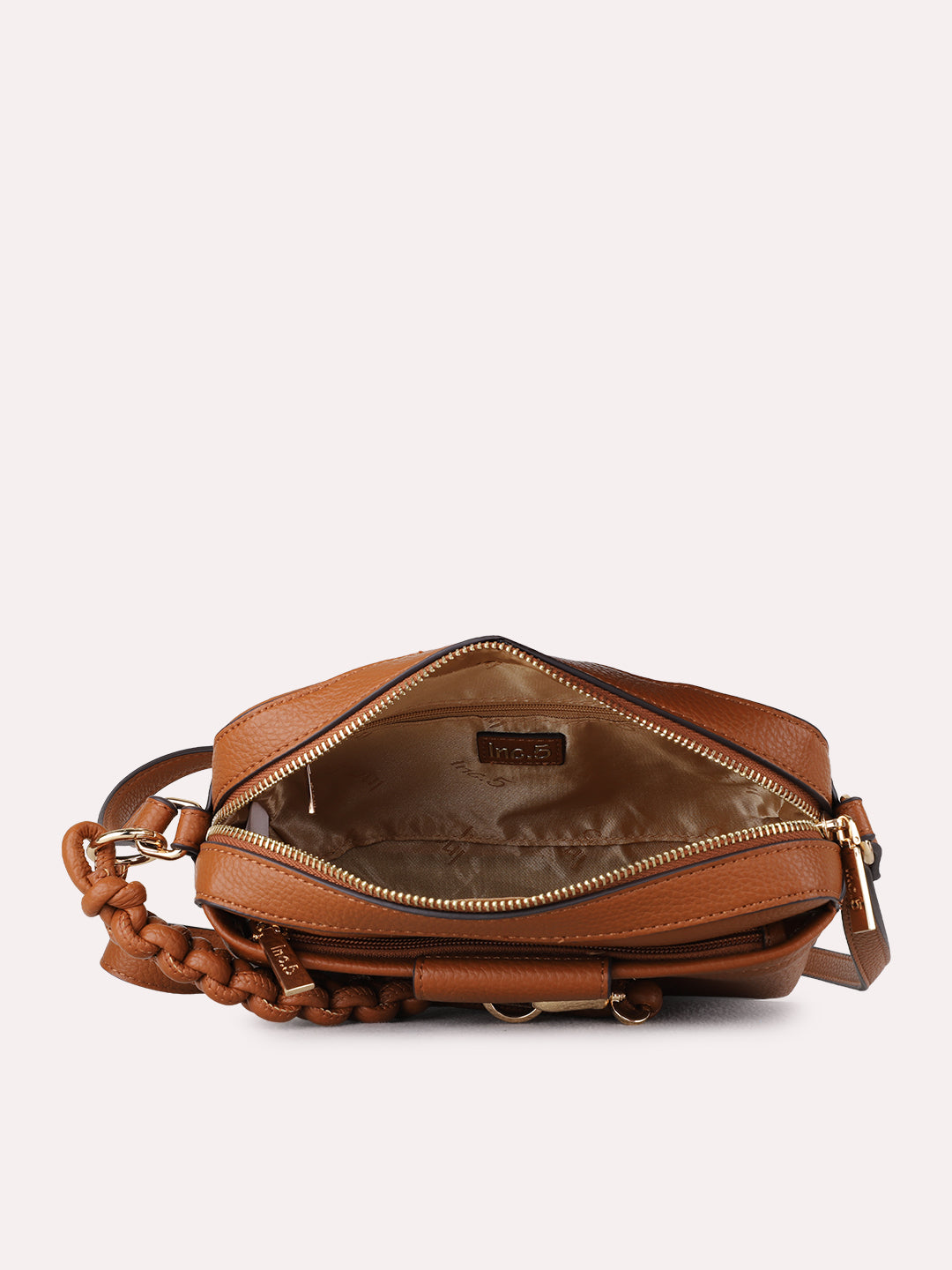 Womens Brown Sling Bag With Zip Lock For Party