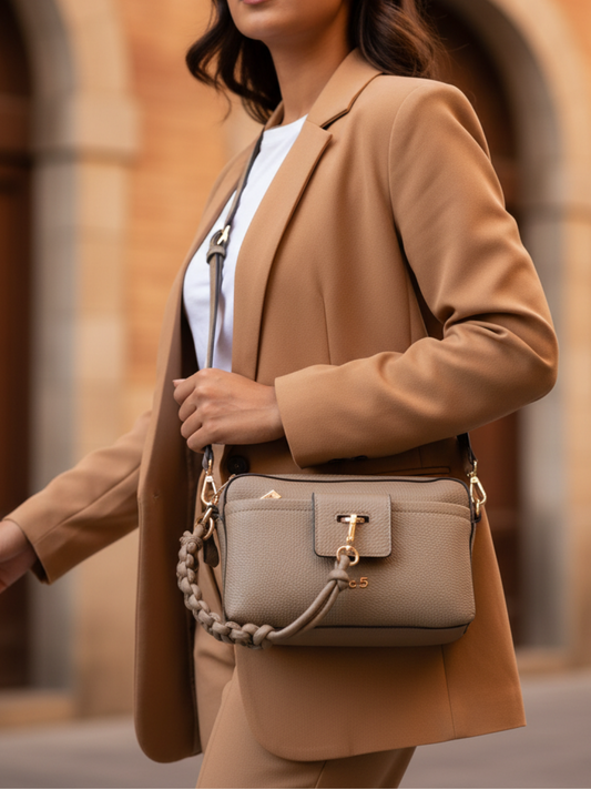 Womens Taupe Sling Bag With Zip Lock For Party