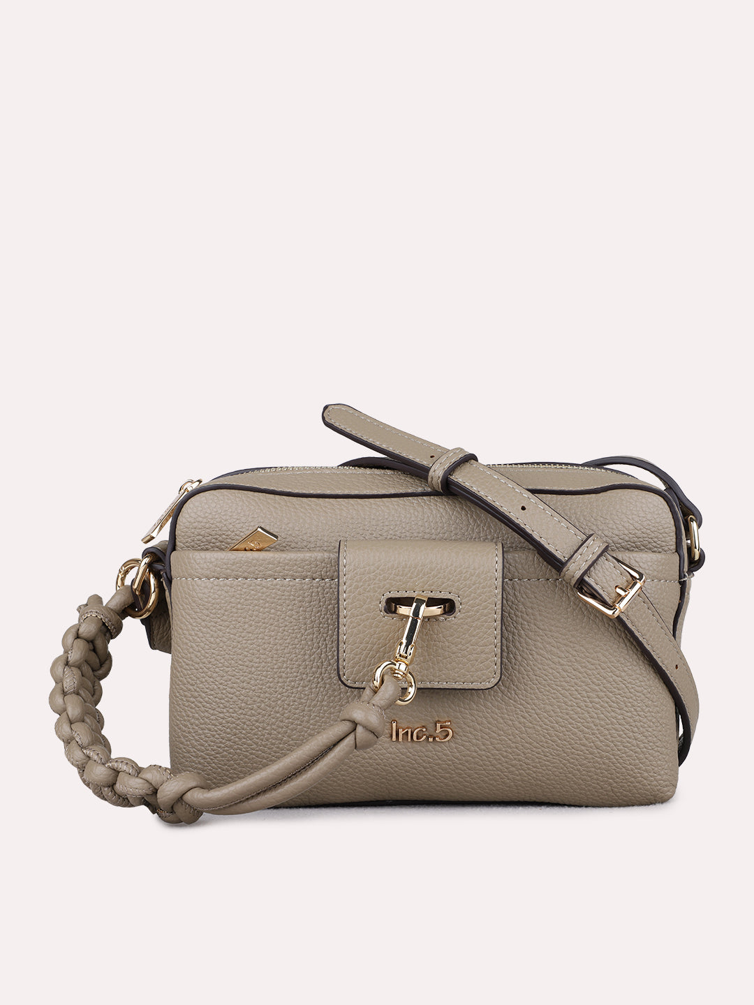 Womens Taupe Sling Bag With Zip Lock For Party