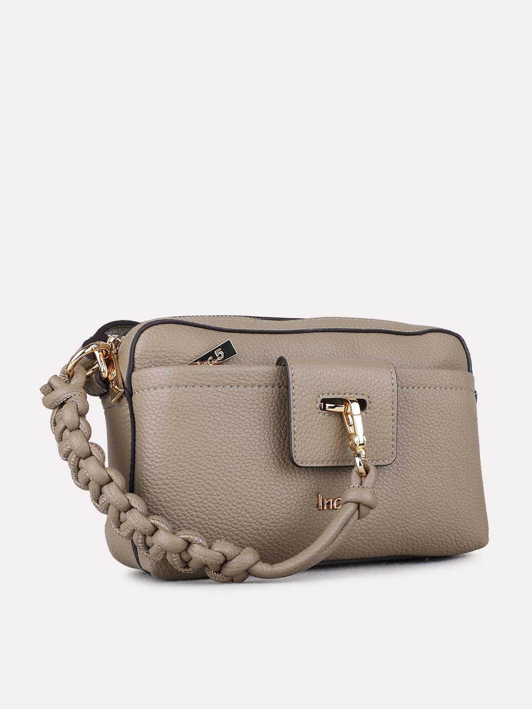 Womens Taupe Sling Bag With Zip Lock For Party