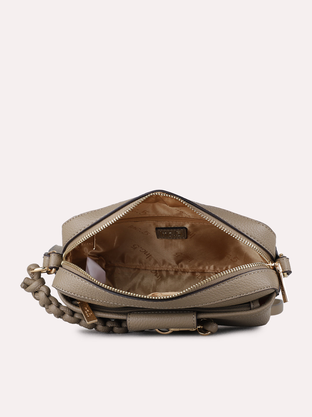 Womens Taupe Sling Bag With Zip Lock For Party