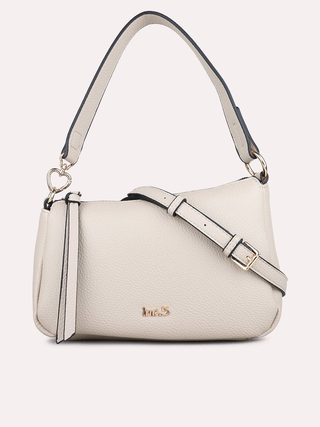 Womens Beige Shoulder Bag With Zip Lock For Casual
