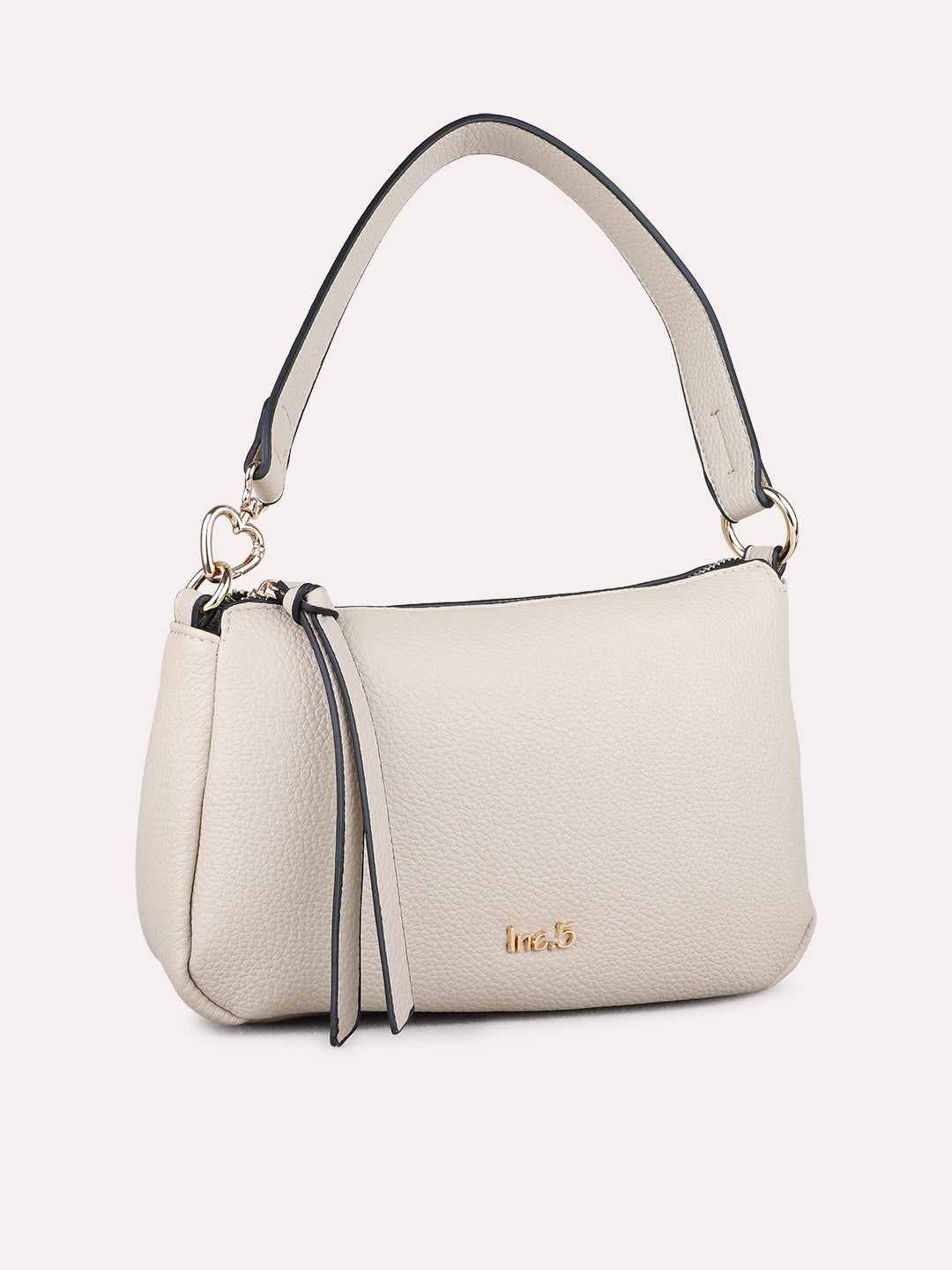 Womens Beige Shoulder Bag With Zip Lock For Casual