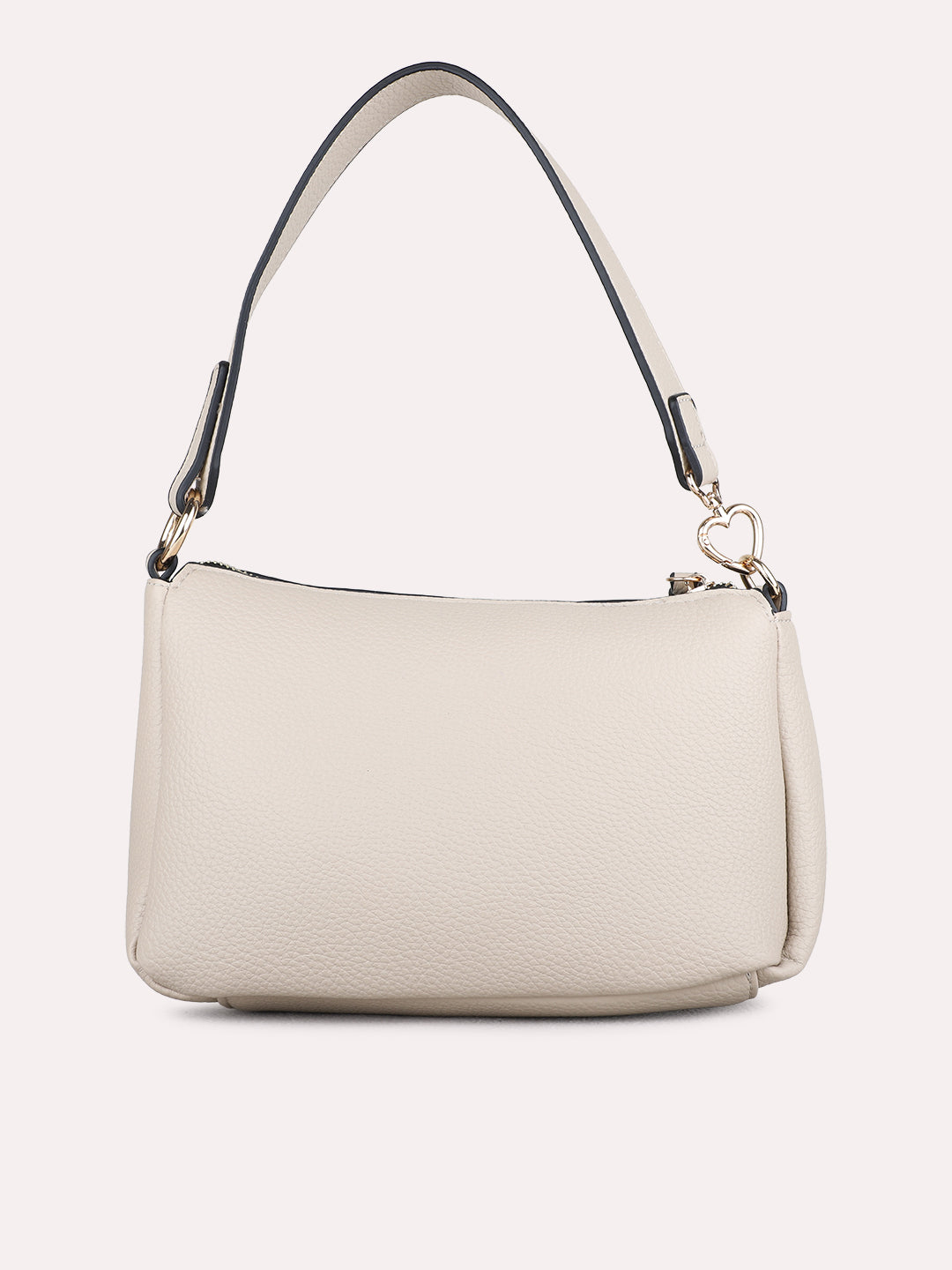 Womens Beige Shoulder Bag With Zip Lock For Casual