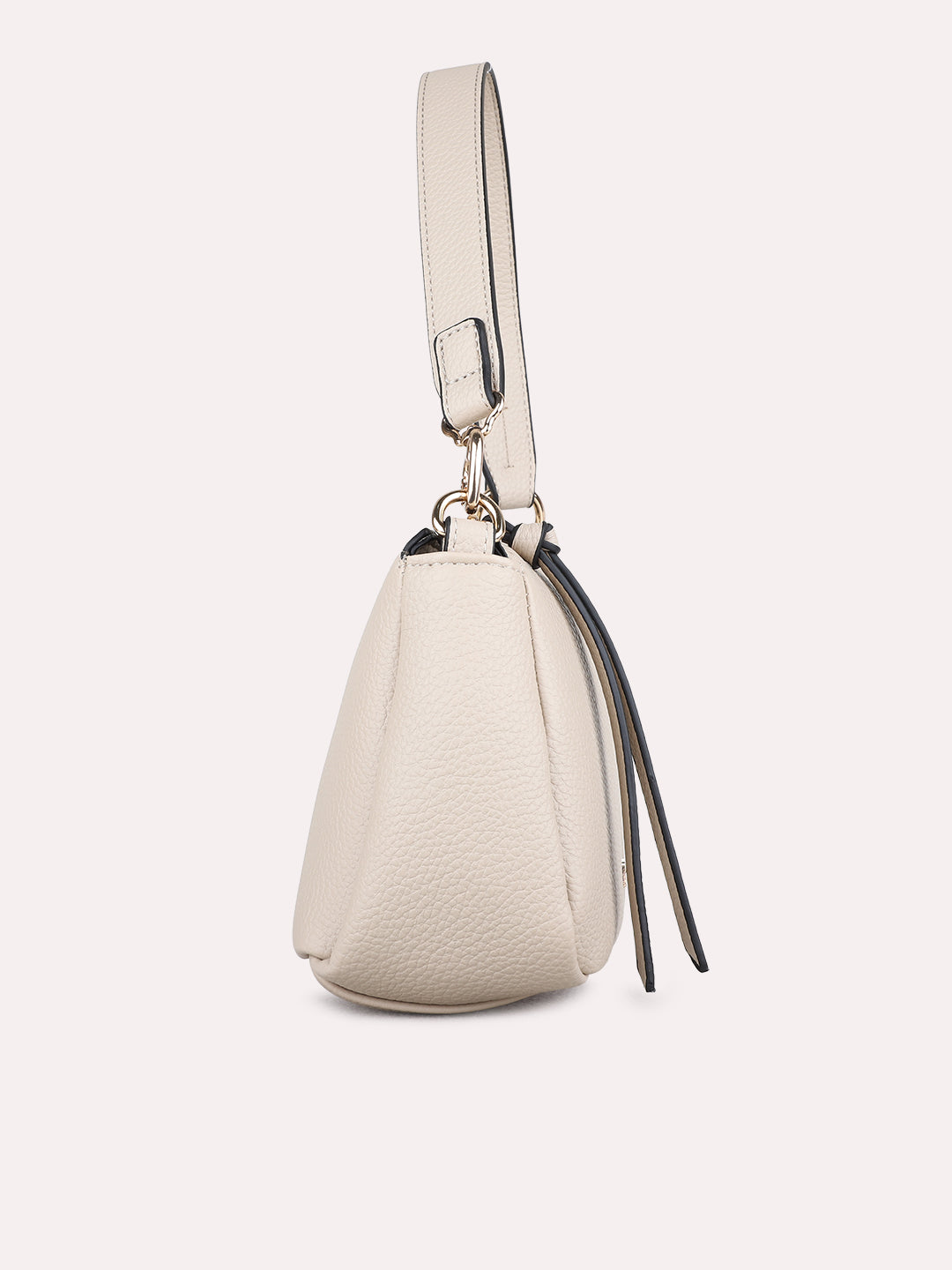 Womens Beige Shoulder Bag With Zip Lock For Casual