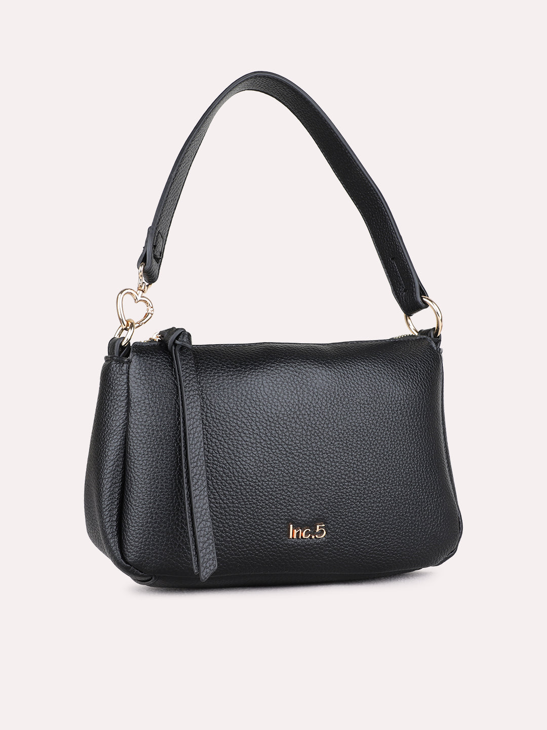 Womens Black Shoulder Bag With Zip Lock For Casual