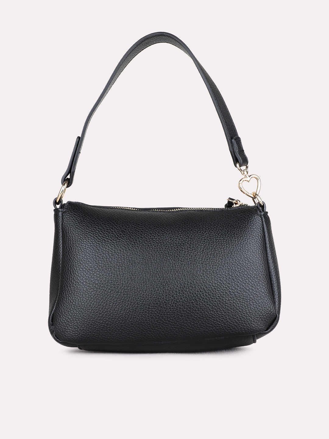 Womens Black Shoulder Bag With Zip Lock For Casual