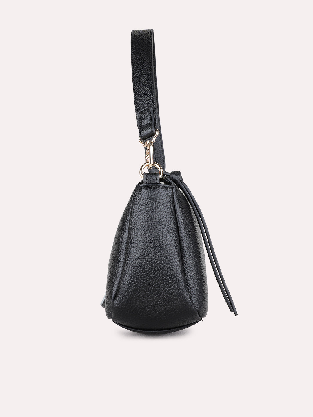 Womens Black Shoulder Bag With Zip Lock For Casual