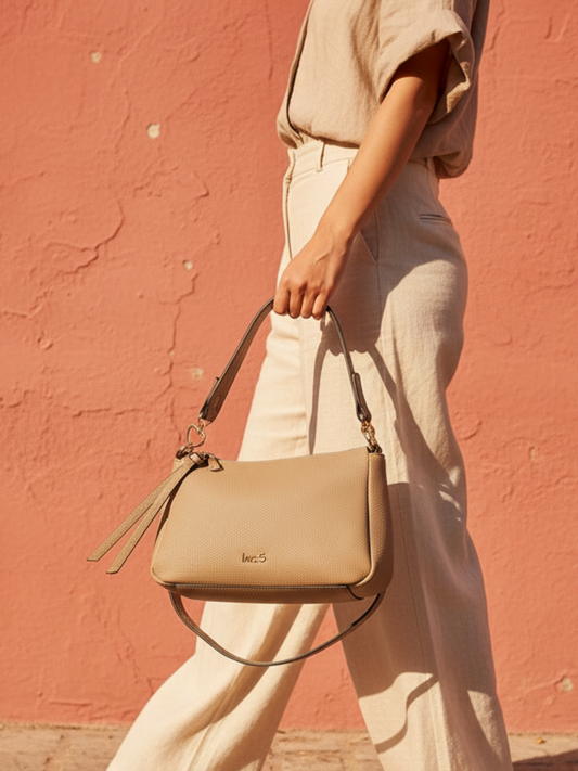 Womens Taupe Shoulder Bag With Zip Lock For Casual