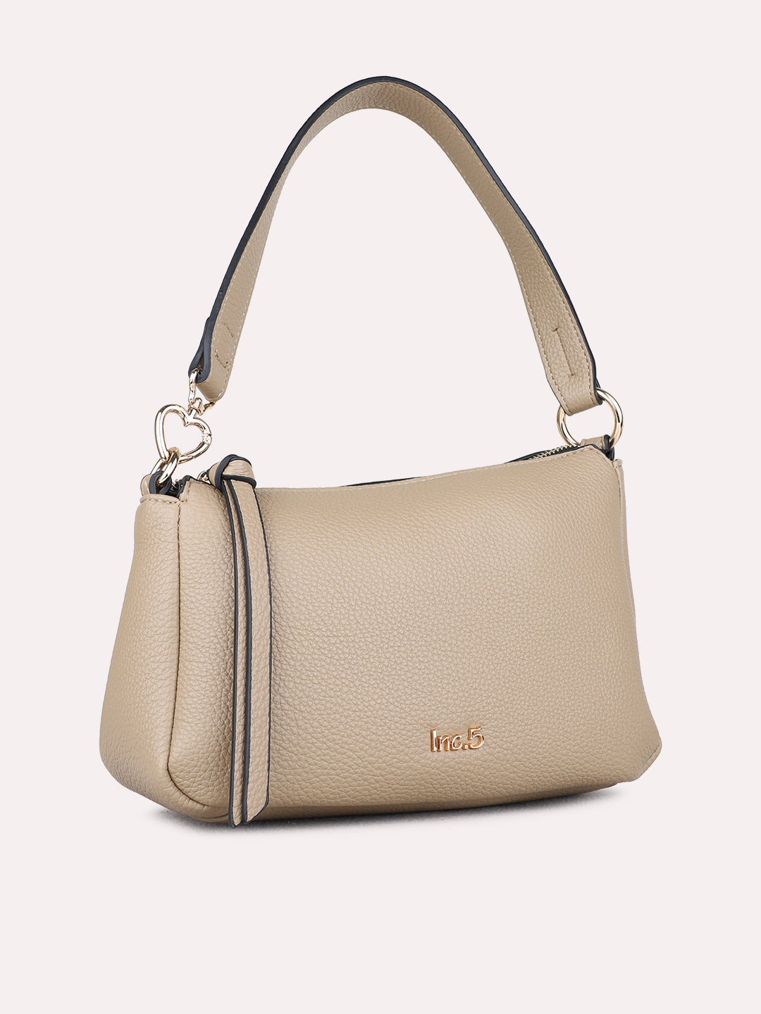 Womens Taupe Shoulder Bag With Zip Lock For Casual