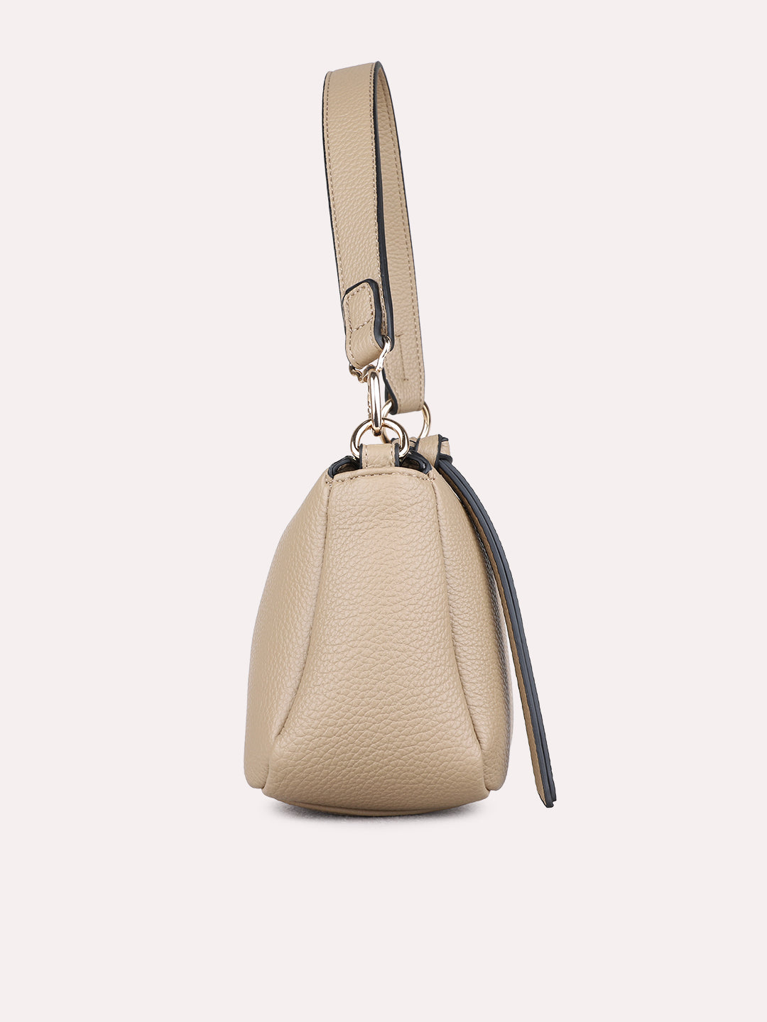Womens Taupe Shoulder Bag With Zip Lock For Casual