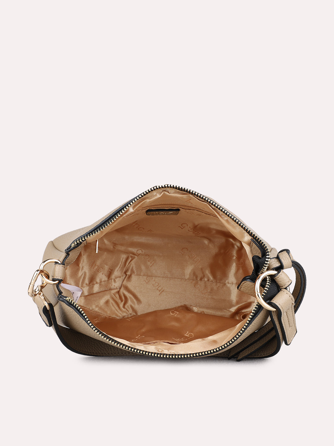 Womens Taupe Shoulder Bag With Zip Lock For Casual