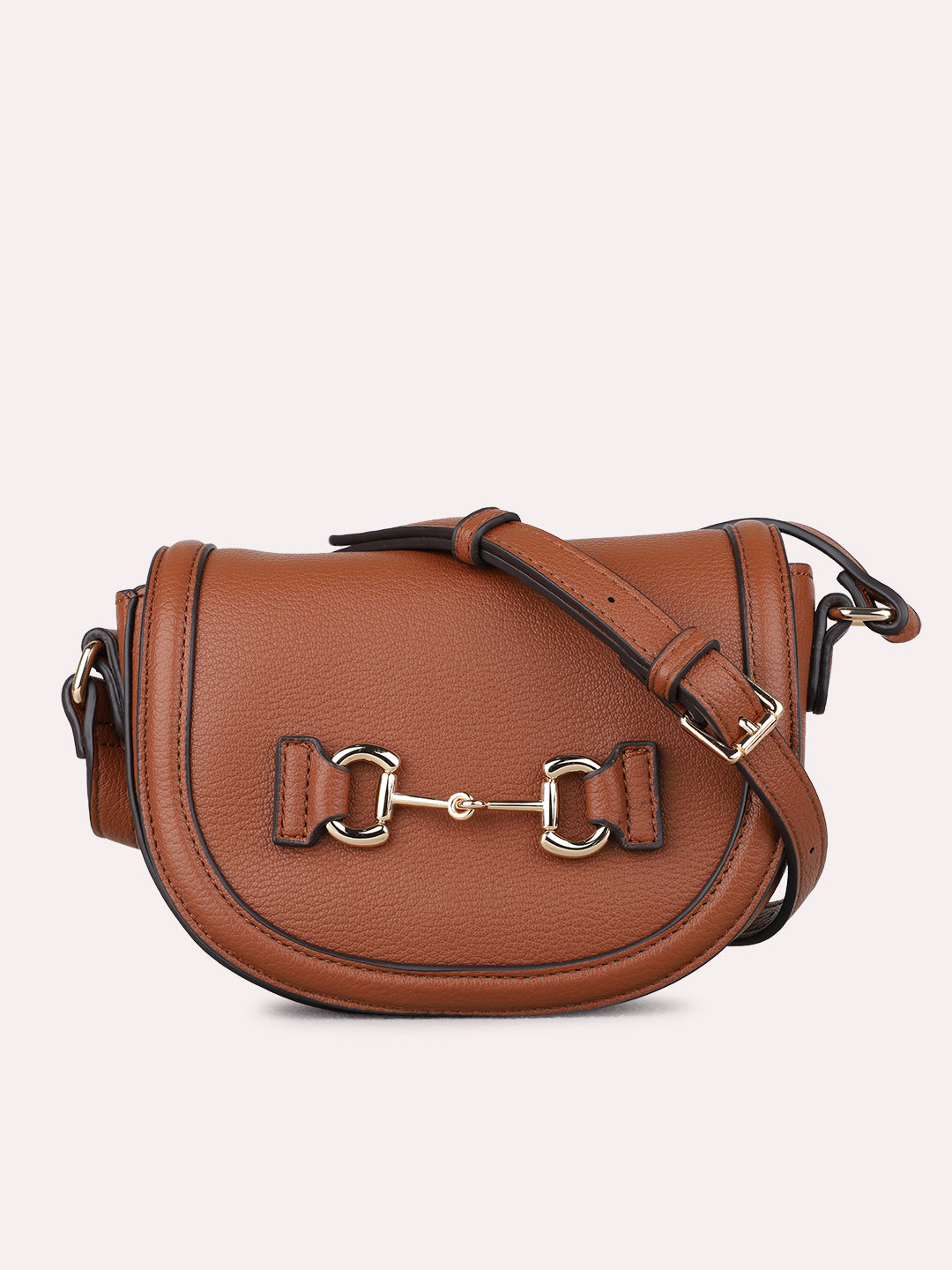 Womens Brown Sling Bag With Magnet Button Lock For Party Wear