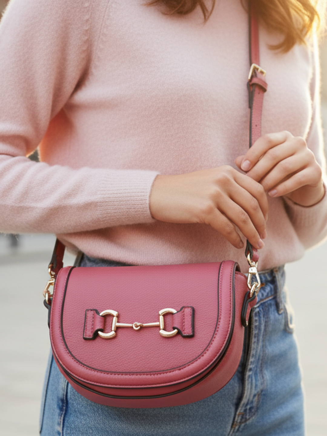 Womens Pink Sling Bag With Magnet Button Lock Party