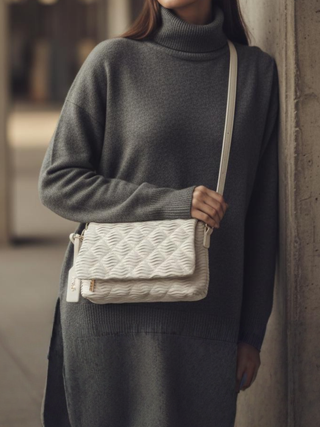 Womens Beige Sling Bag With Magnet Button Lock For Party