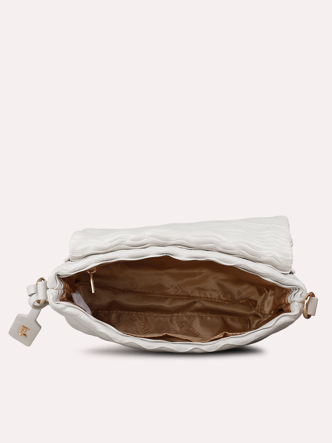 Womens Beige Sling Bag With Magnet Button Lock For Party