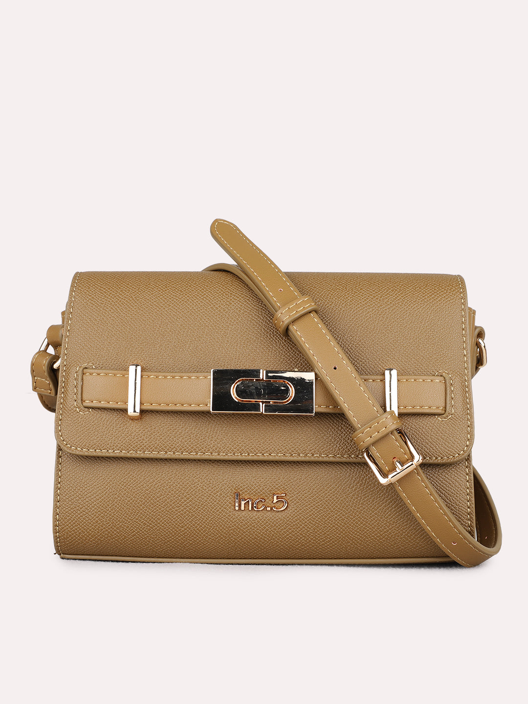 Womens Tan Sling Bag With Magnet Lock For Party