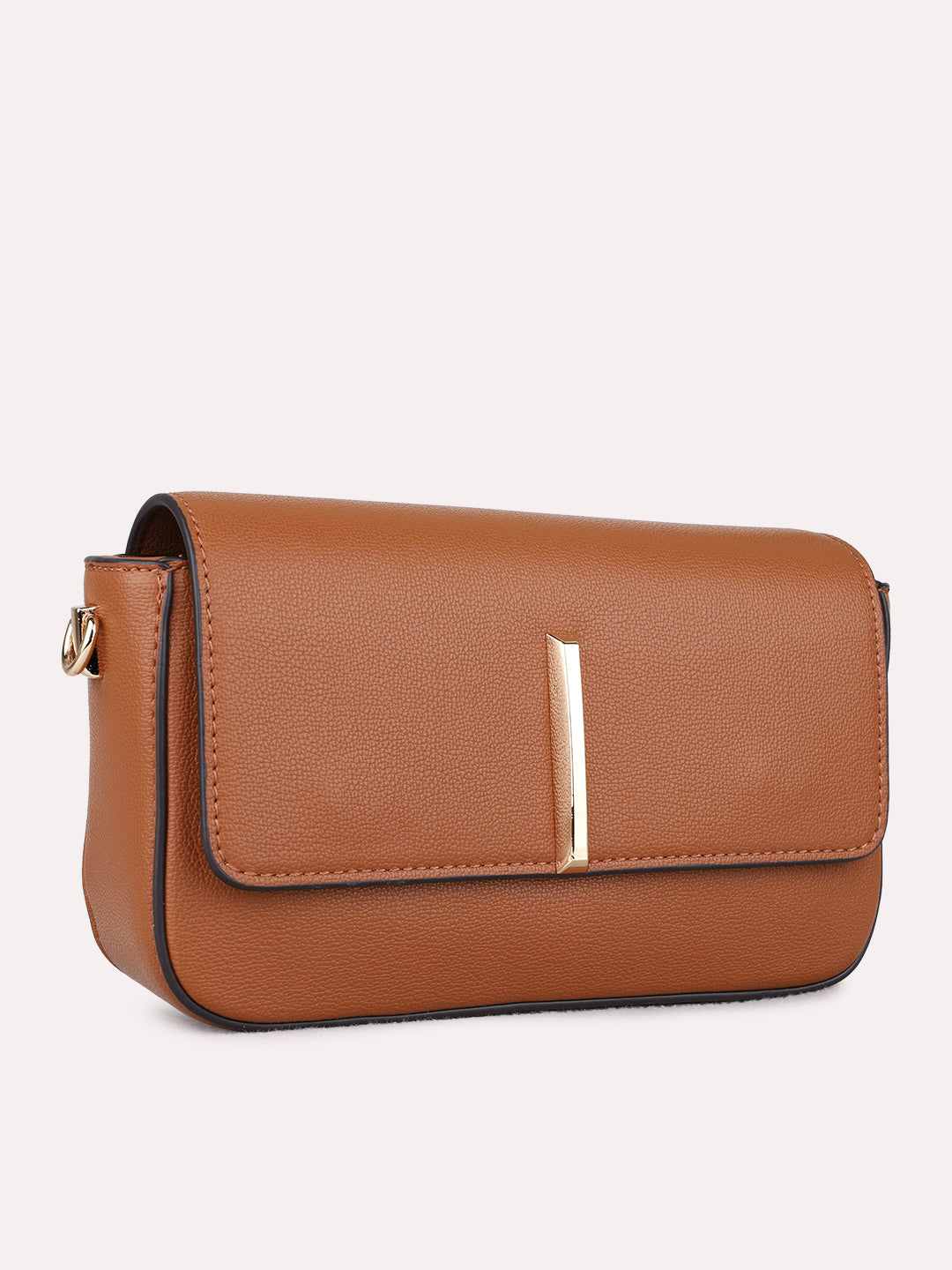 Womens Tan Sling Bag With Magnet Lock For Party Use