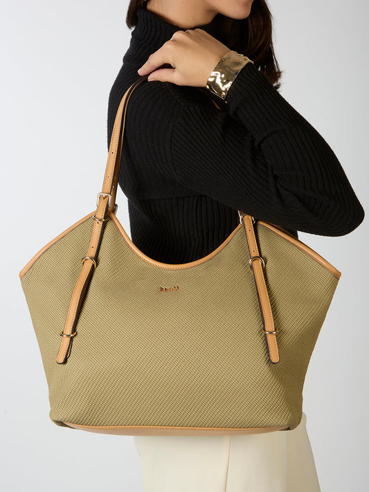Womens Khaki Shoulder Bag With Zip Lock For Party Use