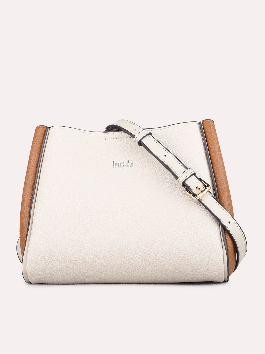 Womens Beige Shoulder Bag With Zipper Lock For Party